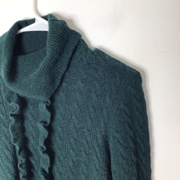 J Crew alpaca wool sweater women small green ruffle pullover - Picture 2 of 11
